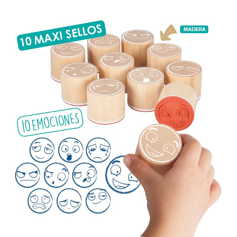 ***descatalogado cambiar por el codigo 20546***** MAXI SELLOS 10 EMOCIONES DE MADERA SELLOS DE 4CM DE DIAMETRO REF: FER- XAK-20546 - 8426804205465