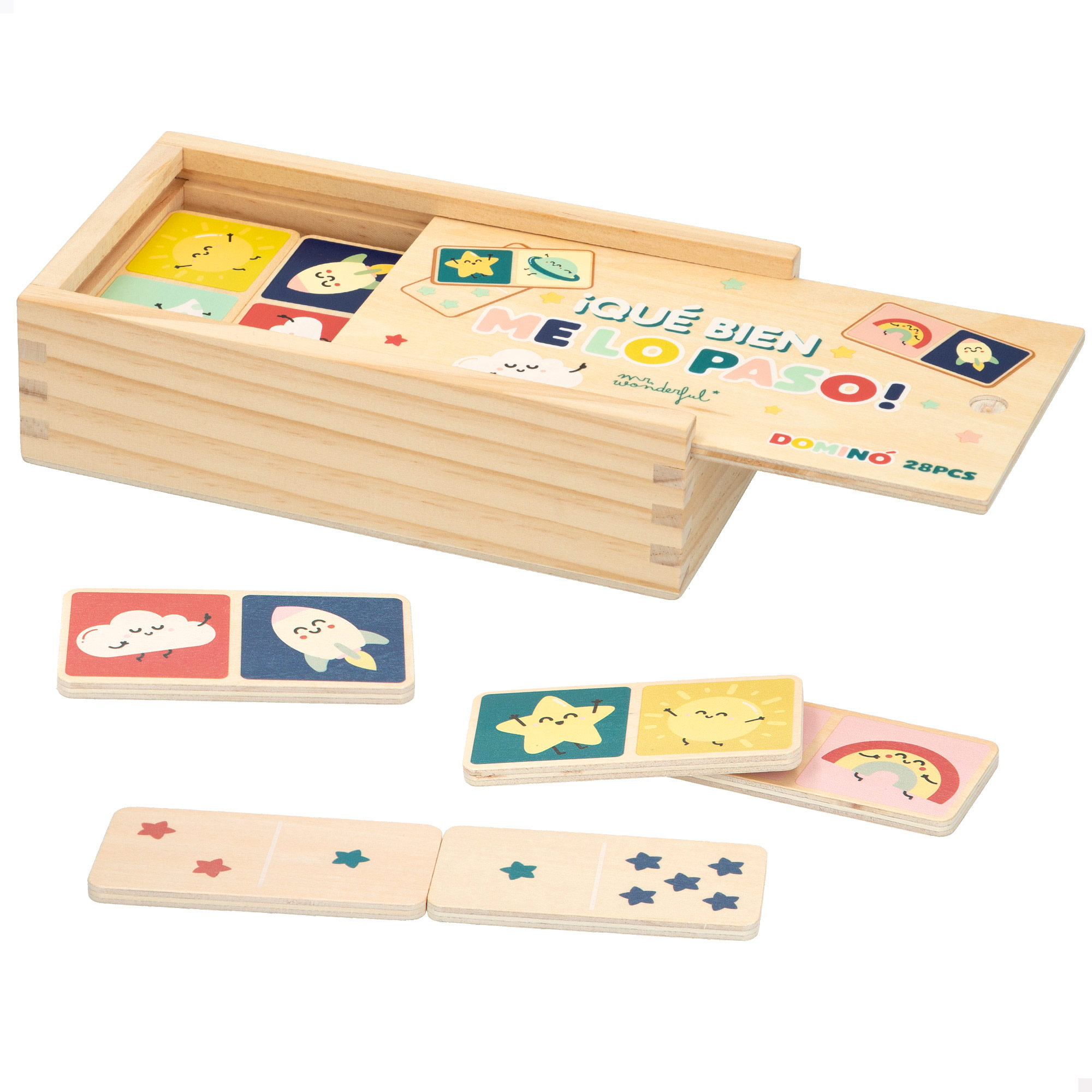 ****descatalogado cambiar por la referencia 46461**** DOMINO DE MADERA A DOS CARAS - UNA CARA CON ESTRELLAS REFLEJANDO LOS NUMEROS Y UNA SEGUNDA CARA